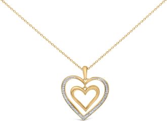 House of Brilliance 24 KT Gold Vermeil Diamond Accent Double Heart Pendant Necklace