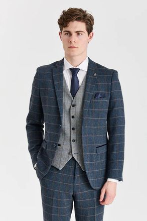 PAUL ANDREW 3 Piece Tweed Suit Check with Contrast Waistcoat