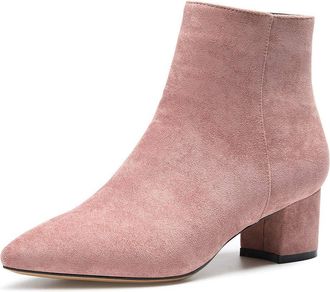 Castamere Womens Zippers Ankle Boots Block Heel Booties 2IN Mid Heel Pink Suede Pumps UK 3.5