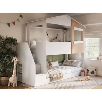 Flair Dreamland House Staircase Bunk Bed in White | Size: Single