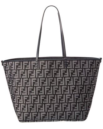 Fendi Fendi Roll Large Ff Denim & Leather Tote