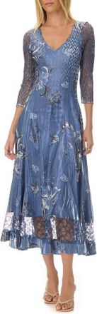 Komarov Paisley Charmuese Dress with Lace Sleeves in Paisley Fleur at Nordstrom, Size Large