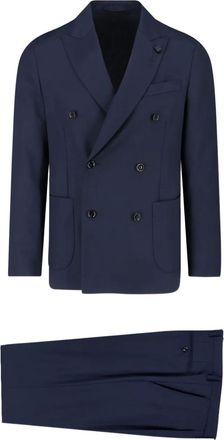Lardini Wollen pak met dubbele rij knopen - Blauw