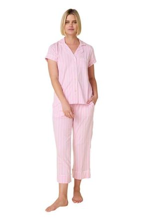 The Cats Pajamas Pima Knit Holiday Capri Set in Heritage Stripe Pink at Nordstrom, Size X-Large
