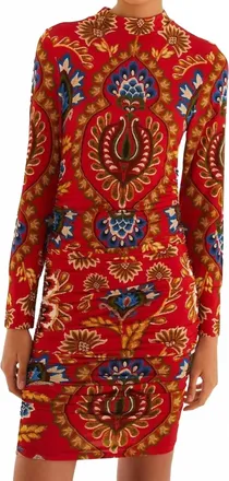 Farm Rio Folk Tapestery Jersey Mini Dress In Red