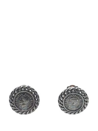 Chanel 1996 Gunmetal Plated Medallion Clip on Earrings costume earrings - Black