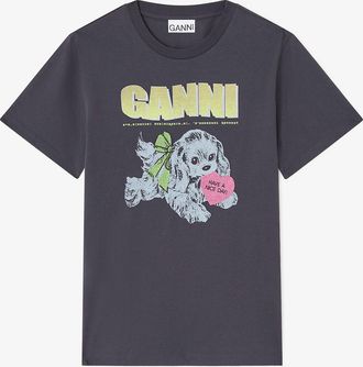 Ganni Mixed Black Puppy T-shirt - Size XS Organic Cotton