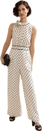 Phase Eight Marilee High-Neck Pleated Front Jumpsuit in Ivory at Nordstrom, Size 10