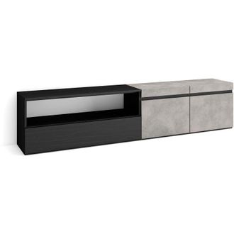 Skraut Home Skraut Home - Mueble Tv, Televisi&oacute;n, Muebles De Sal&oacute;n, Almacenaje, 200x45x35cm, Para Tv Hasta 80, Con Almacenamiento, Estilo Moderno, Gris Cemento