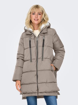 Only Steppmantel ONLY ONLNEWNORA LONG PUFFER COAT LIFE CC OTW, Damen, Gr. XS, string, Steppware, Obermaterial: 100% Polyester, unifarben, regular fit taill