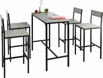 SoBuy Set Mesa Alta de Bar y 4 Taburetes con Respaldos Estilo Industrial Gris OGT14-HG SoBuy ES