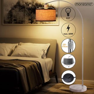 Deuba Monzana Lampada Da Terra A Arco Altezza 150-175cm Paralume In Tessuto Base In Marmo Con Interruttore