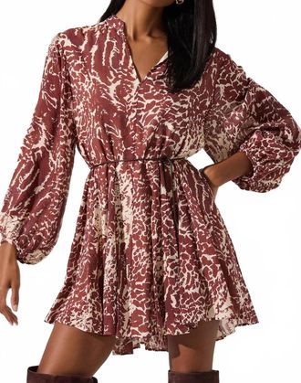 Astr Marisela Belted V-Neck Mini Dress In Rust Print