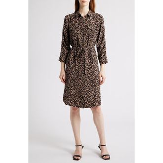 Nic+Zoe Abstract Animal Print Ruched Sleeve Trench Shirtdress in Brown Multi at Nordstrom Rack, Size Xx-Large