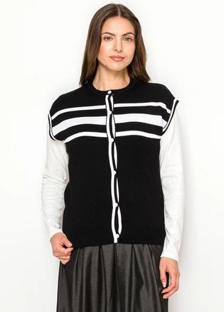 YAL New York Knit Vest in Black - White Horizontal Stripes