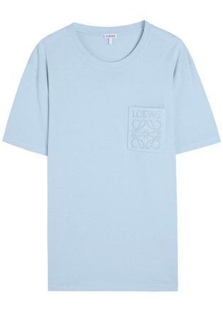 Loewe Logo-embroidered Cotton T-shirt - Light Blue - XL