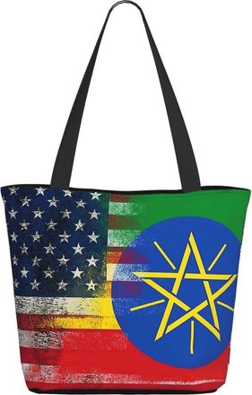 AOOEDM Ethiopian And American Flag Ladies Shopping Bag 13x11x7in.The Perfect ValentineS Day Gift.It Is The Best ValentineS Day Gift For Mom, Daughter, Wife,E