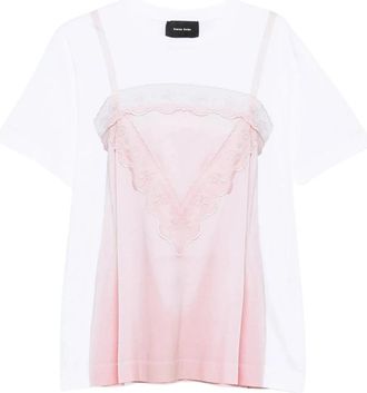 Simone Rocha T-shirt met satijnen slipjurk trompe-loeil print - Dames - T-shirts - Wit - M - Satijn - Tops