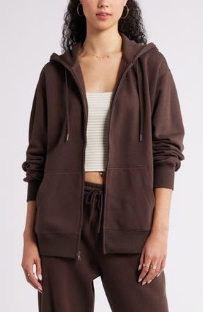BP. Oversize Zip Fleece Hoodie in Brown Coffee at Nordstrom Rack, Size Small