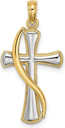 Diamond2Deal 14k Yellow Gold Rhodium Cross Drape Charm