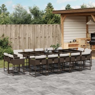 vidaXL Set Comedor De Jard&iacute;n Y Cojines 15 Pzas Rat&aacute;n Sint&eacute;tico Marr&oacute;n Vidaxl