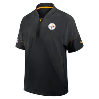 Nike Pittsburgh Steelers Sideline Coach Nike Mens NFL 1/2-Zip Short-Sleeve Hooded Jacket in Black | 03BO057Y7L-2J5