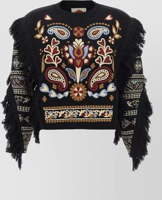 Farm Rio wool cropped embroidered sweater