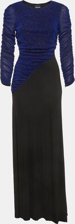 Just Cavalli Blue Lurex Knit And Jersey Maxi Dress