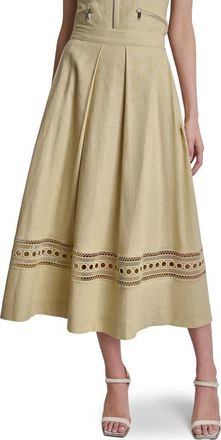 DKNY Eyelet Embroidery Linen Blend A-Line Skirt in Mojave Desert at Nordstrom, Size Xx-Small