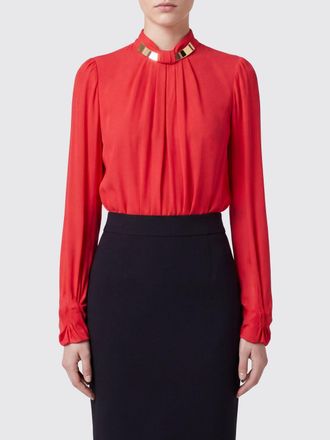 Elisabetta Franchi Long-Sleeved Georgette Blouse with Jewel Neck