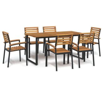 Berkfield Home 7 Piece Garden Dining Set Solid Wood Acacia & Metal in Brown