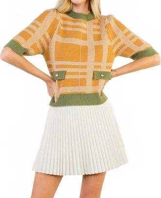 THML Clothing Short Sleeve Sweater In Mustard & Olive