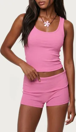 Edikted Linda Rib Scoop Neck Tank in Fuchsia at Nordstrom, Size X-Small