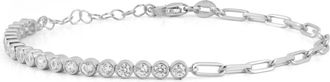 Glaze Jewelry Sterling Silver Half Tennis Half Paperclip Bracelet