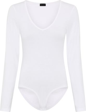 Laura Scott Langarmbody LAURA SCOTT, Damen, Gr. 34, N-Gr, wei&szlig;, Single Jersey, Obermaterial: 95% Baumwolle, 5% Elasthan, Basic, sehr figurbetont, V-Ausschnitt, Bo