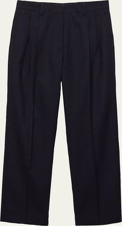 Prada Stuoia Double-Pleated Straight-Leg Pants
