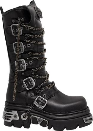 New Rock Schoenen, Dames, Zwart, 37 EU, Leer, Chain Wrap Buckle Boot