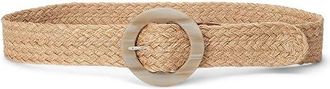 Lauren Ralph Lauren Woven Jute Faux-horn-buckle Wide Belt Womens Belts Natural/Lauren Tan : MD, Leather