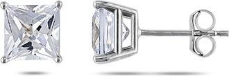 Mimi & Max Square Cut Created White Sapphire Stud Earrings in 10k White Gold