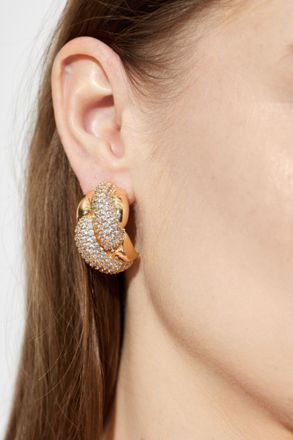 Self Portrait Earrings With Shimmering Crystals, Womens, Gold