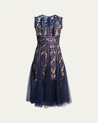 Bronx and Banco Saba Leaf-Appliqu&eacute; Lace Midi Dress