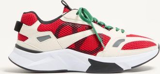 Valentino Garavani Sneaker Demivee in tessuto mesh con riporti in suede Uomo BIANCO/ROSSO 40.5