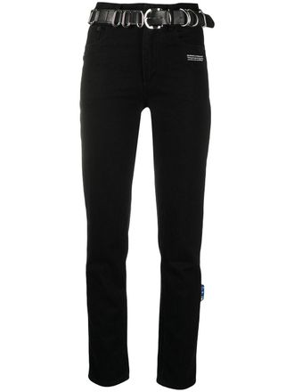 Off-white belted straight-leg jeans - women - Polyester/Cotton/Cotton - 26 - Black