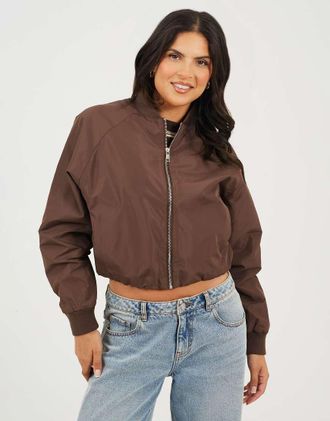 Brave Soul Bomber color cioccolato con maniche oversize-Marrone