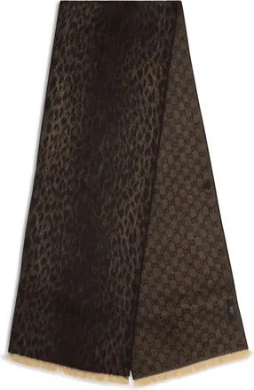 Gucci Reversible Leopard-Print Monogram Scarf - Brown