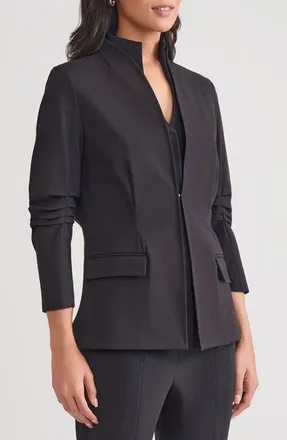 Misook Ruched Sleeve Ponte Jacket in Black at Nordstrom, Size X-Small