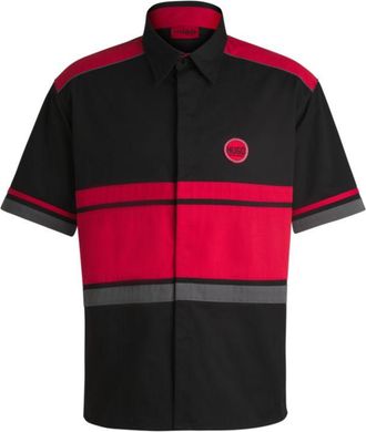 HUGO BOSS Cotton-twill shirt with racing-inspired block stripes