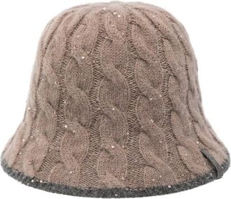 Brunello Cucinelli Cappello bucket con paillettes - Marrone