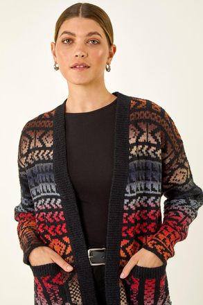 Roman Jacquard Longline Knit Cardigan