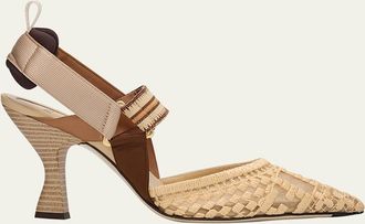 Fendi Colibri Raffia FF Sporty Slingback Pumps
